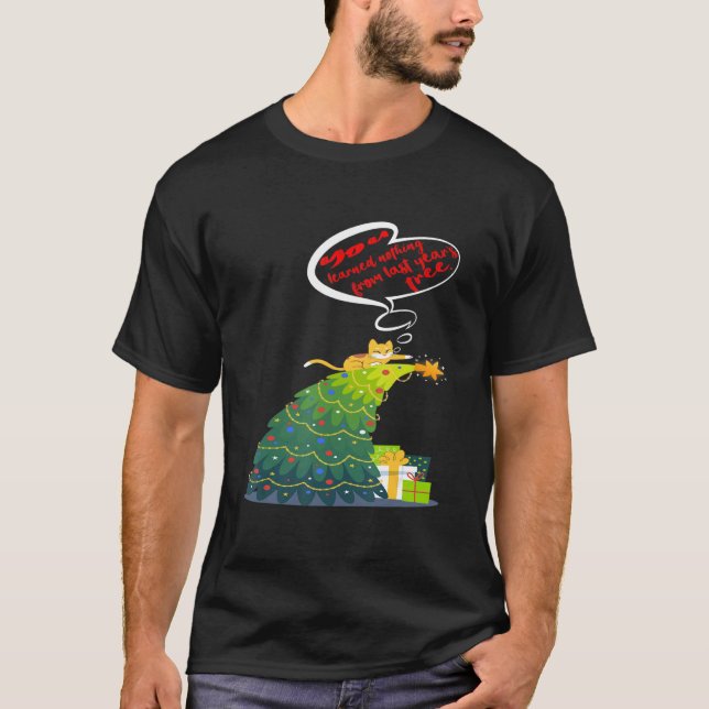 Camiseta Tee De Gato De Natal Que Você Não Aprendeu Nada Do (Frente)