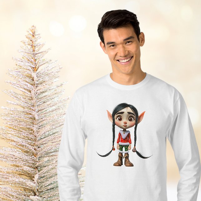 Camiseta Tee de Manga Girl Christmas Elf Men (Criador carregado)