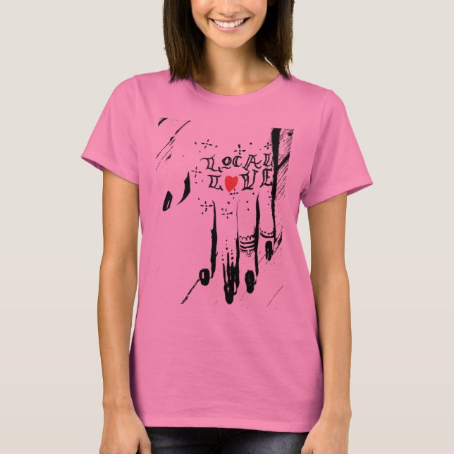 Camiseta Tee de Mulher Rosa-Rosa-Noite de Amor Local (Frente)