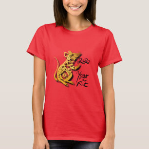 Camiseta Tee de Rato Chinês, Cortado em Papel, de Ano Novo