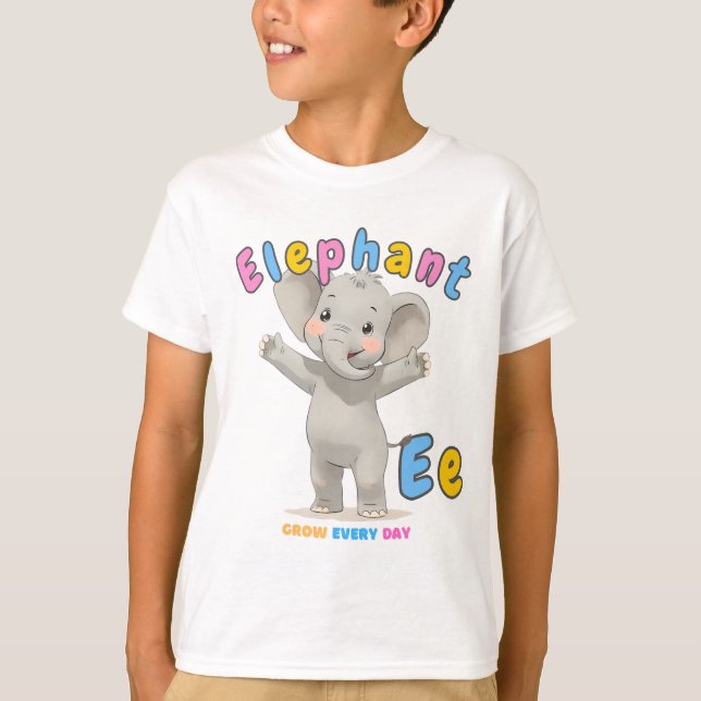 Camiseta Tee do Alfabeto "E é para Elefante" - Cresça todos (Frente)
