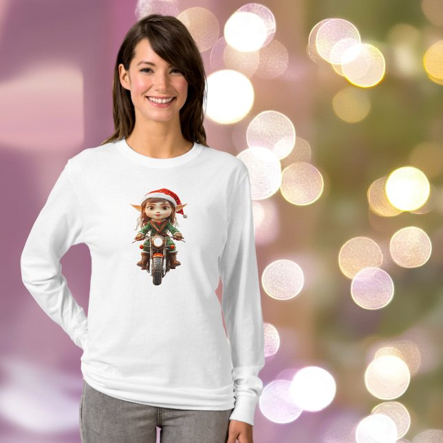 Camiseta Tee feminino do Elf de Natal de Moto (Criador carregado)