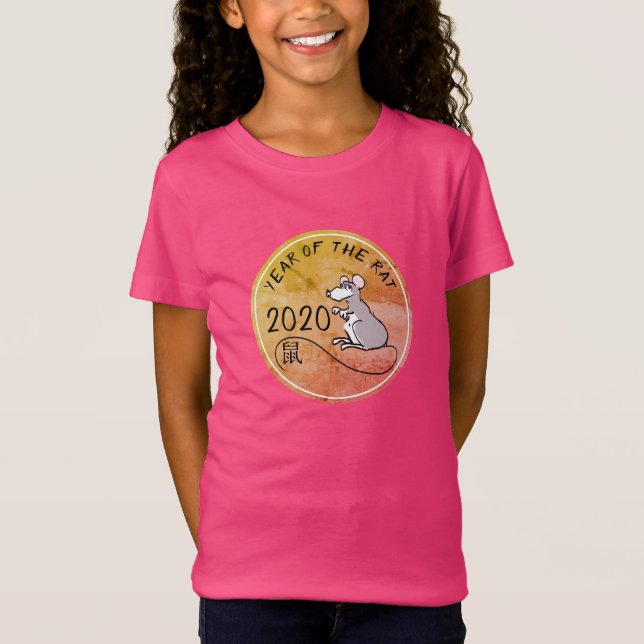 Camiseta Tee Garota Chinesa Rato de Cartoon Ano Novo 2020 (Frente)