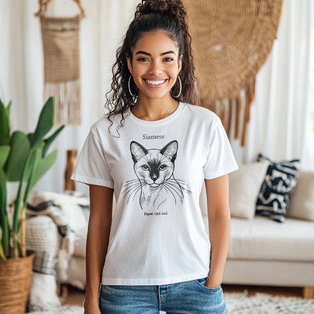 Camiseta Tee Gato Siamês - Elegante. Leal. Alto. (Criador carregado)