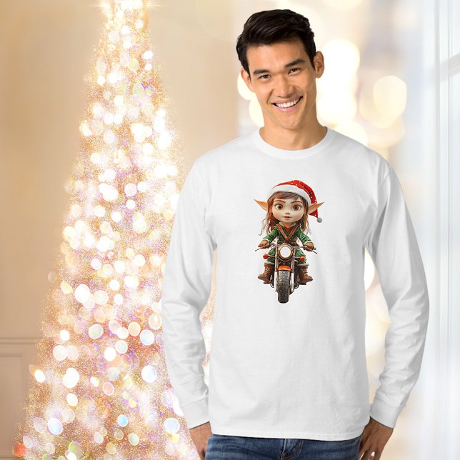 Camiseta Tee masculino do Elf de Natal de moto (Criador carregado)