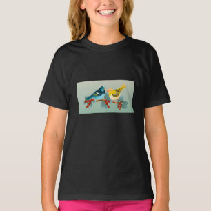 Camiseta Tee Preto Das Raparigas De Arte De Aves Inspiradas