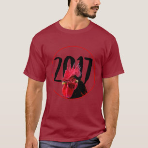 Camiseta Tee Vermelho do ano 2017, Galo Pixelizado Chinês