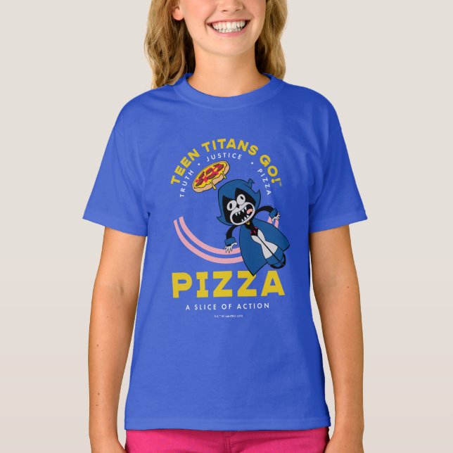 Camiseta Teen Titans Go! Raven "Truth Justice Pizza" (Frente)