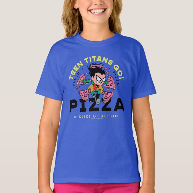 Camiseta Teen Titans Go! Robin "Truth Justice Pizza" (Frente)