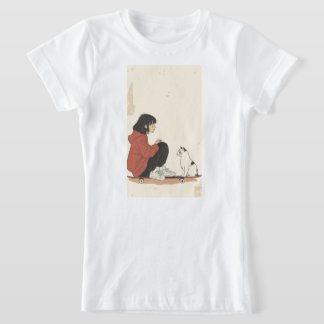 Camiseta Teenager sitting on skateboard and next to his cat