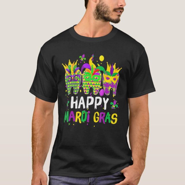 Camiseta Teeth Jester Mask Dental Hygiene Happy Mardi Gras (Frente)