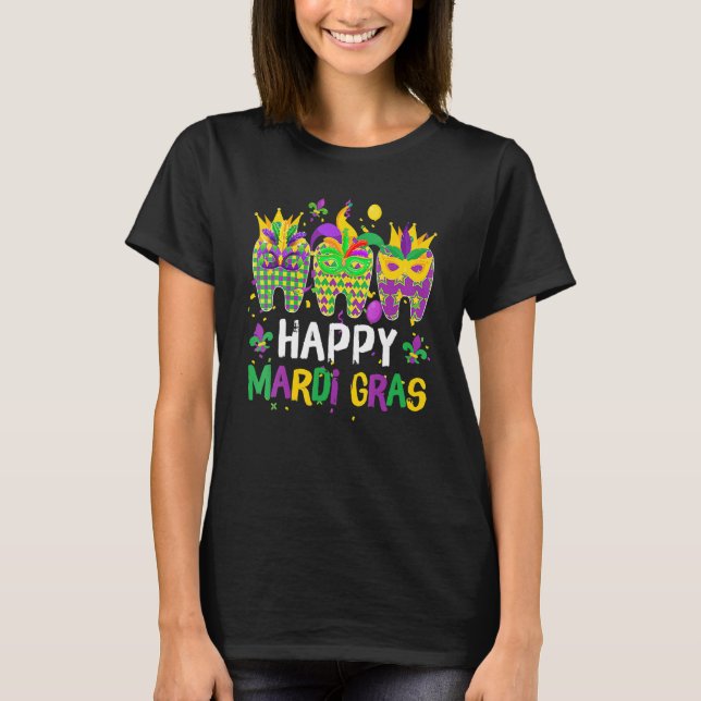 Camiseta Teeth Jester Mask Dental Hygiene Happy Mardi Gras (Frente)