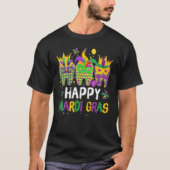 Camiseta Teeth Jester Mask Dental Hygiene Happy Mardi Gras (Frente)