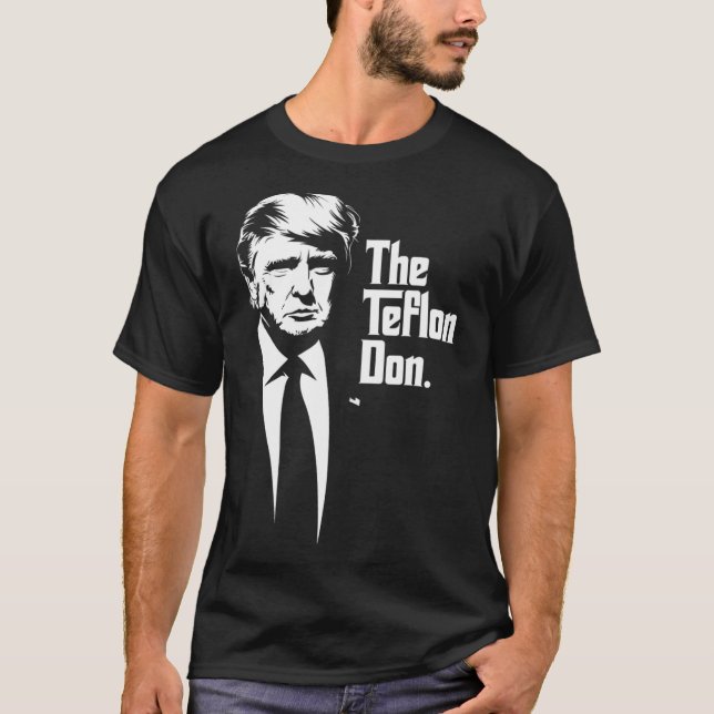 Camiseta Teflon Don Trump Arte Icônica Monocromática (Frente)