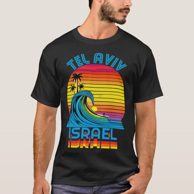 Camiseta Tel Aviv Israel Retro Throwback Surf & Beach Souve (Frente)