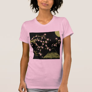 Camiseta Tela Japonesa Preta Dourada Sakura Rosa