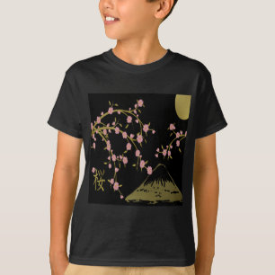 Camiseta Tela Japonesa Rosa Sakura Dourado Preto