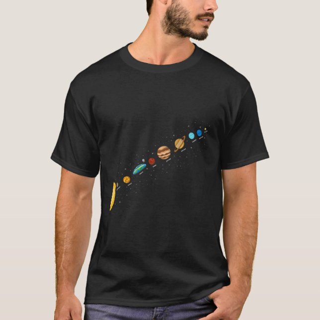 Camiseta Tela Plana Crentes de Terra Solar Vista do Sistema (Frente)