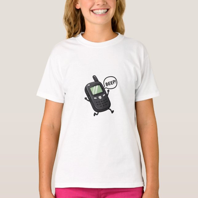 Camiseta Telefone Celular de Desenho Animado Retro Bipando  (Frente)