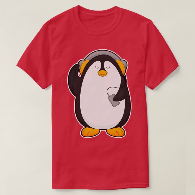 Camiseta Telefone celular pinguim com fone de ouvido (Frente do Design)