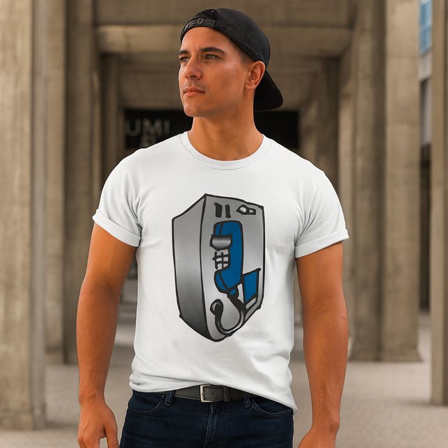 Camiseta Telefone Público Azul e Prata Antigo (Criador carregado)