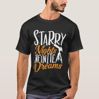 Camiseta Telescópio Starry Noites Infinitas Sonhos Astronom