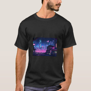 Camiseta Telhado da Cidade Noturna Cyberpunk