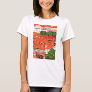 Camiseta Telhados Vermelhos Praga Cityscape Paper Art (Arte