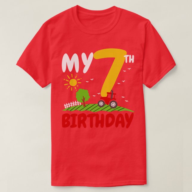 Camiseta Tema 7 Birthday Trator Fazenda (Frente do Design)
