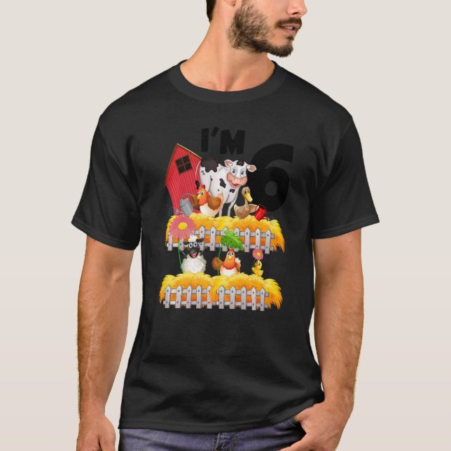 Camiseta Tema Animais de Fazenda 6 Aniversário Eu tenho 6 a (Frente)