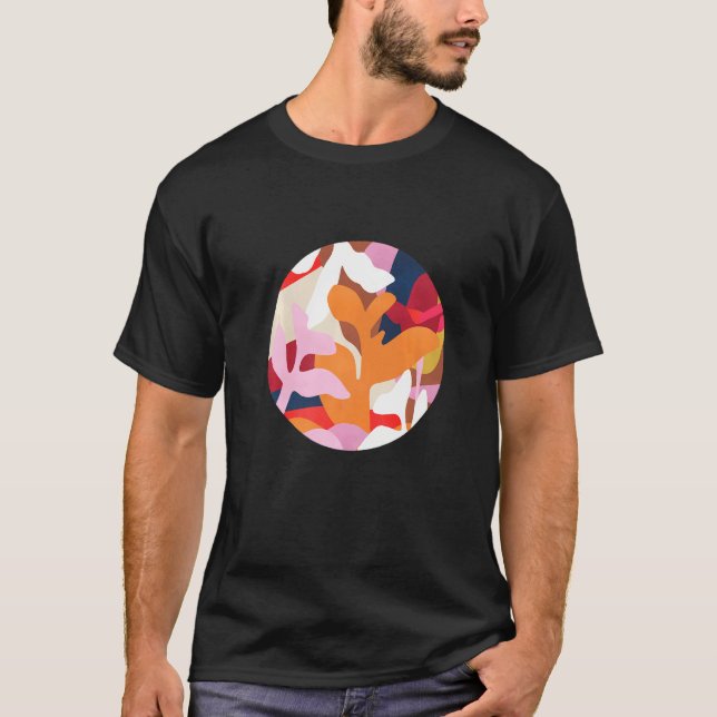 Camiseta Tema Botânico Cores vívidas Belo Abstrato (Frente)