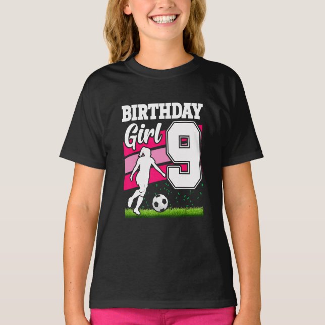 Camiseta Tema da Festa de aniversário de futebol de 9 anos (Frente)