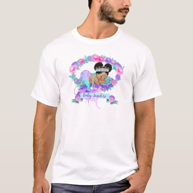 Camiseta Tema da Sereia Adormecida Rosa Roxo Turquesa (Frente)