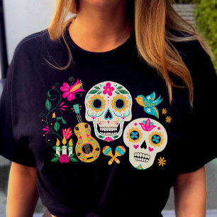 Camiseta Tema de Açúcares Cranianos do Dia dos Mortos
