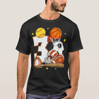 Camiseta Tema de Aniversário Esportivo de 3 Anos