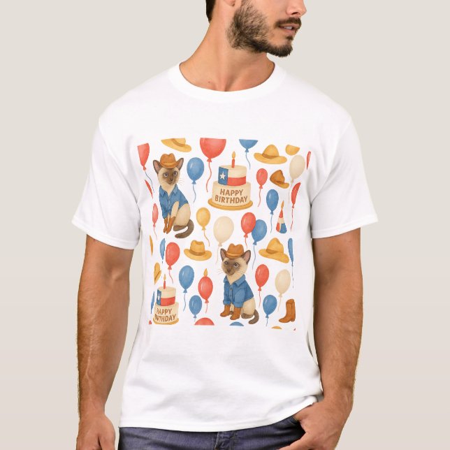 Camiseta Tema de Aniversário no Texas para Amantes de Gatos (Frente)