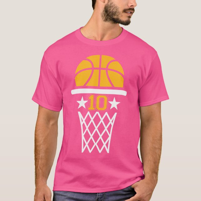 Camiseta Tema De Basquete De 10 Anos De Idade 10 (Frente)