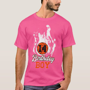 Camiseta Tema de Basquete de Aniversário de 14 14 Anos