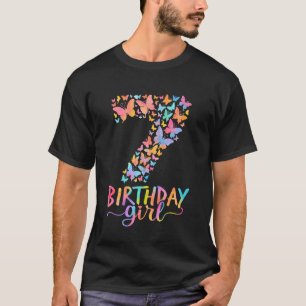 Camiseta Tema de Borboleta de Aniversário de 7 anos Menina 