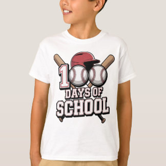 Camiseta Tema de Esportes de Beisebol de 100 Dias de Escola