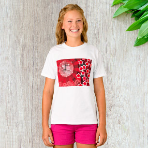 Camiseta Tema de Festa Disco Vermelha com Estrelas e Bola d