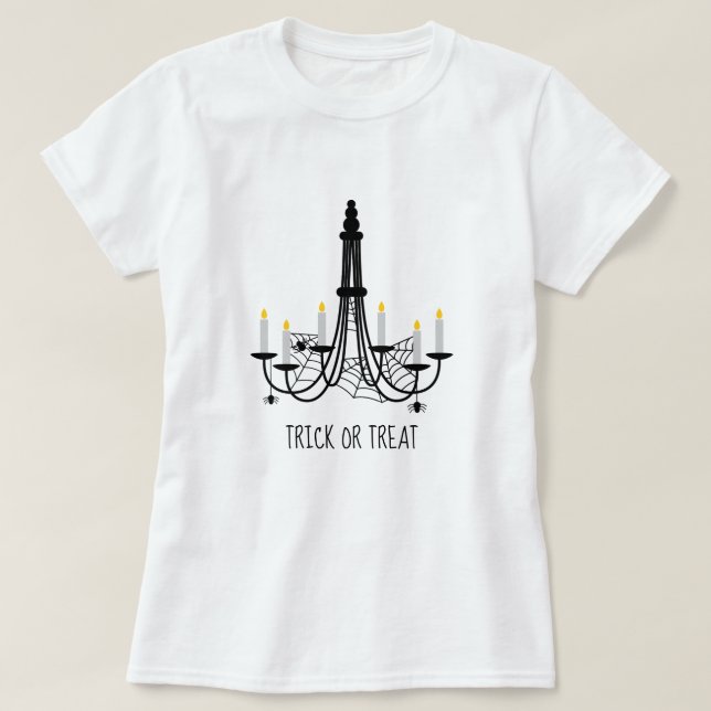 Camiseta Tema de Halloween do candelabro da teia aranha (Frente do Design)