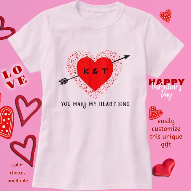 Camiseta Tema de música simples Dia de os namorados preto e (Criador carregado)