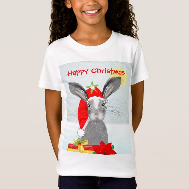 Camiseta Tema de Natal do Coelho Bonito (Frente)
