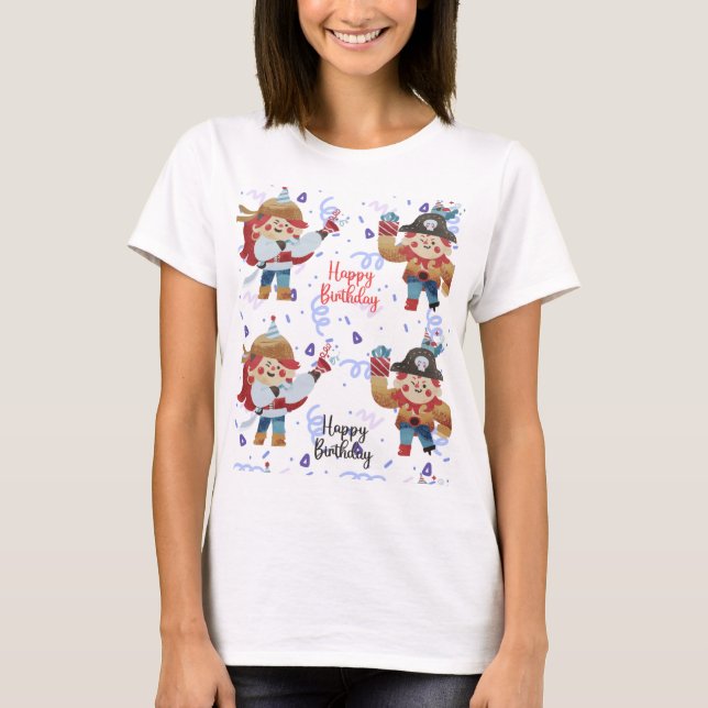 Camiseta Tema de pirata azul e vermelho (Frente)