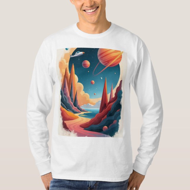 Camiseta Tema de Poster de Espaço Incrível com paisagem (Frente)