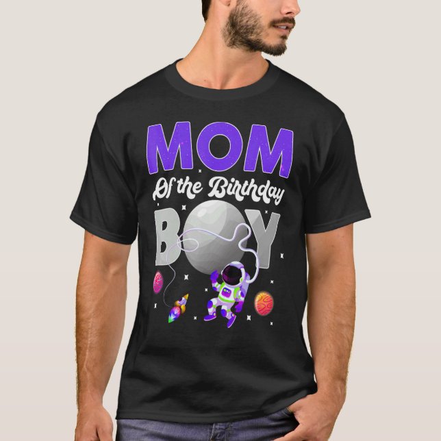 Camiseta Tema Espacial Mãe Do Astronauta De Aniversário (Frente)