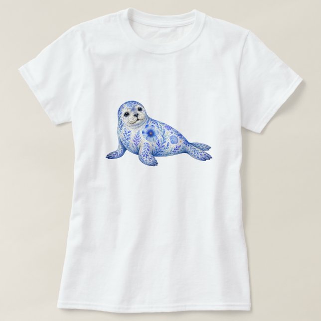 Camiseta Tema Floral Foca-do-mar (Frente do Design)