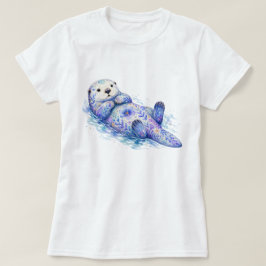 Camiseta Tema Floral Lontra Marinha