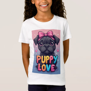 Camiseta Tema Fofura Cachorrinho Laço Rosa para Crianças 🐶